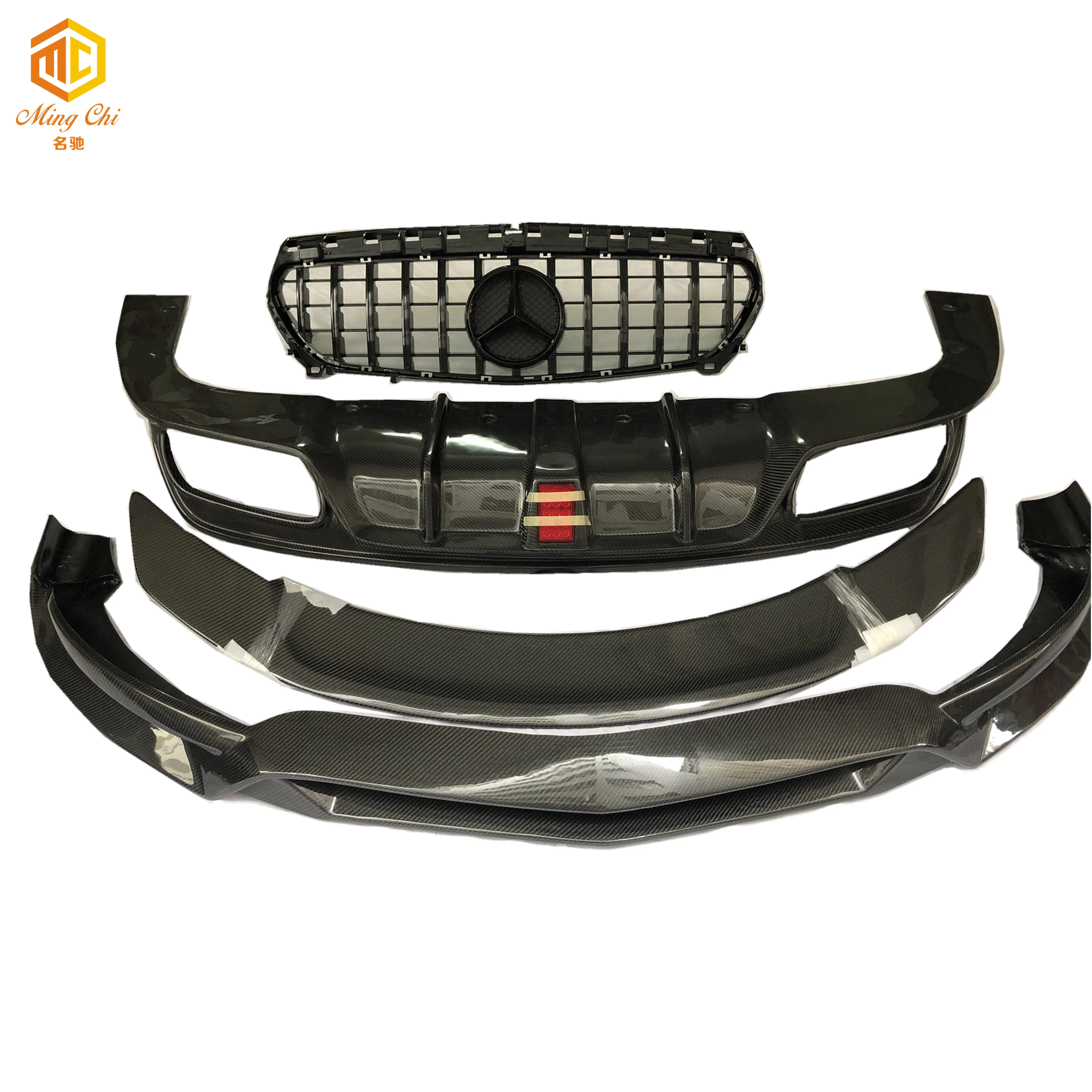 R1LED Style carbon body kit for Mercedes Benz cla45 AMG CLA200 CLA250 class w117 front lip rear diffuser side skirts grille spo