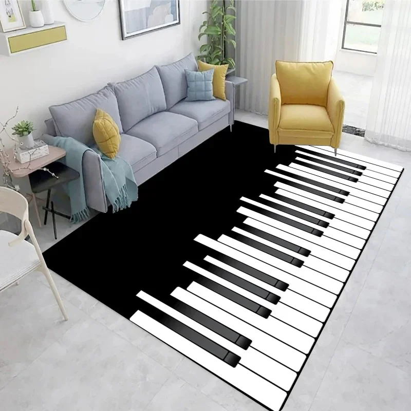 Piano Black and White Keys Sheet Music Notes Carpet Drum Stand Floor Mat Rug Set with Sound Insulation and Shock Absorption