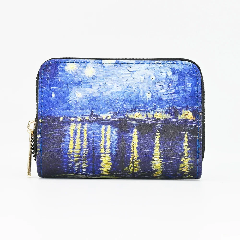 PU Leather Printing Coin Card Zipper Wallet Fashion Van Gogh Paintings For Men Women Credit Passport Card Bag Holder Souvenirs