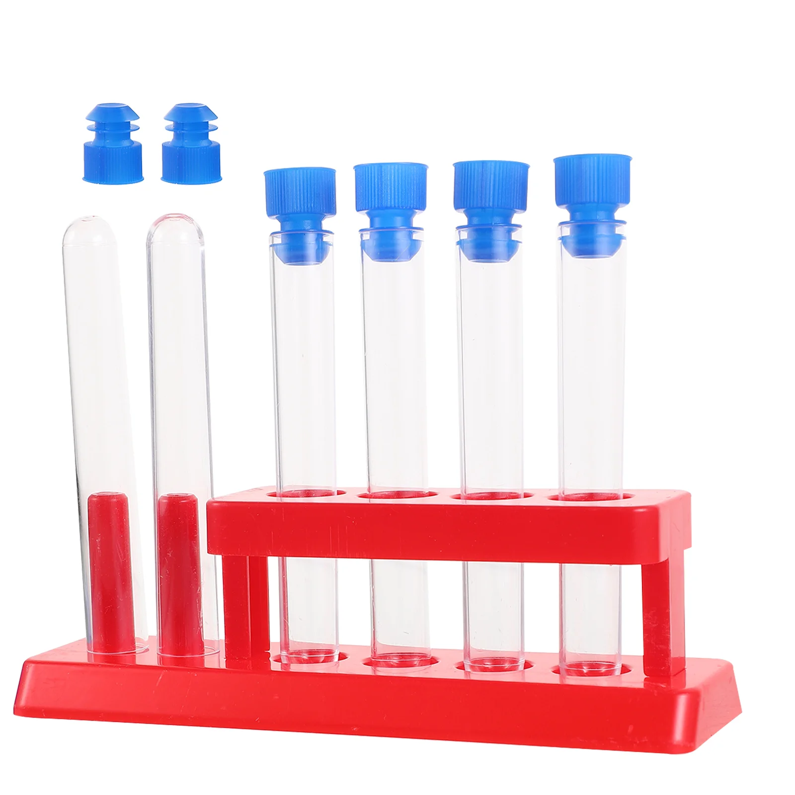Kunststoff-Reagenzglas, wissenschaftliche Lernwerkzeuge und Rack, transparente Röhrchen, Tropfer für Kinderspielzeug, Halter mit Kappen, Kit-Serie