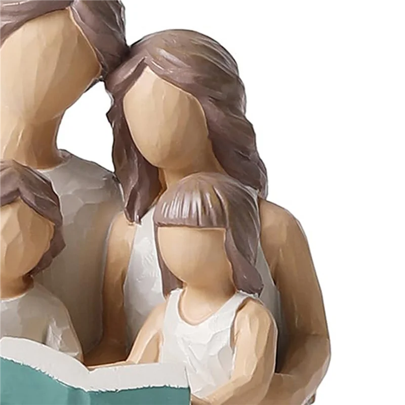 

ABUG-2X Family Of 4 Reading Book Figurines, Hand-Painted Figures Gifts For Parents Or Daughter And Son, Home Decoration