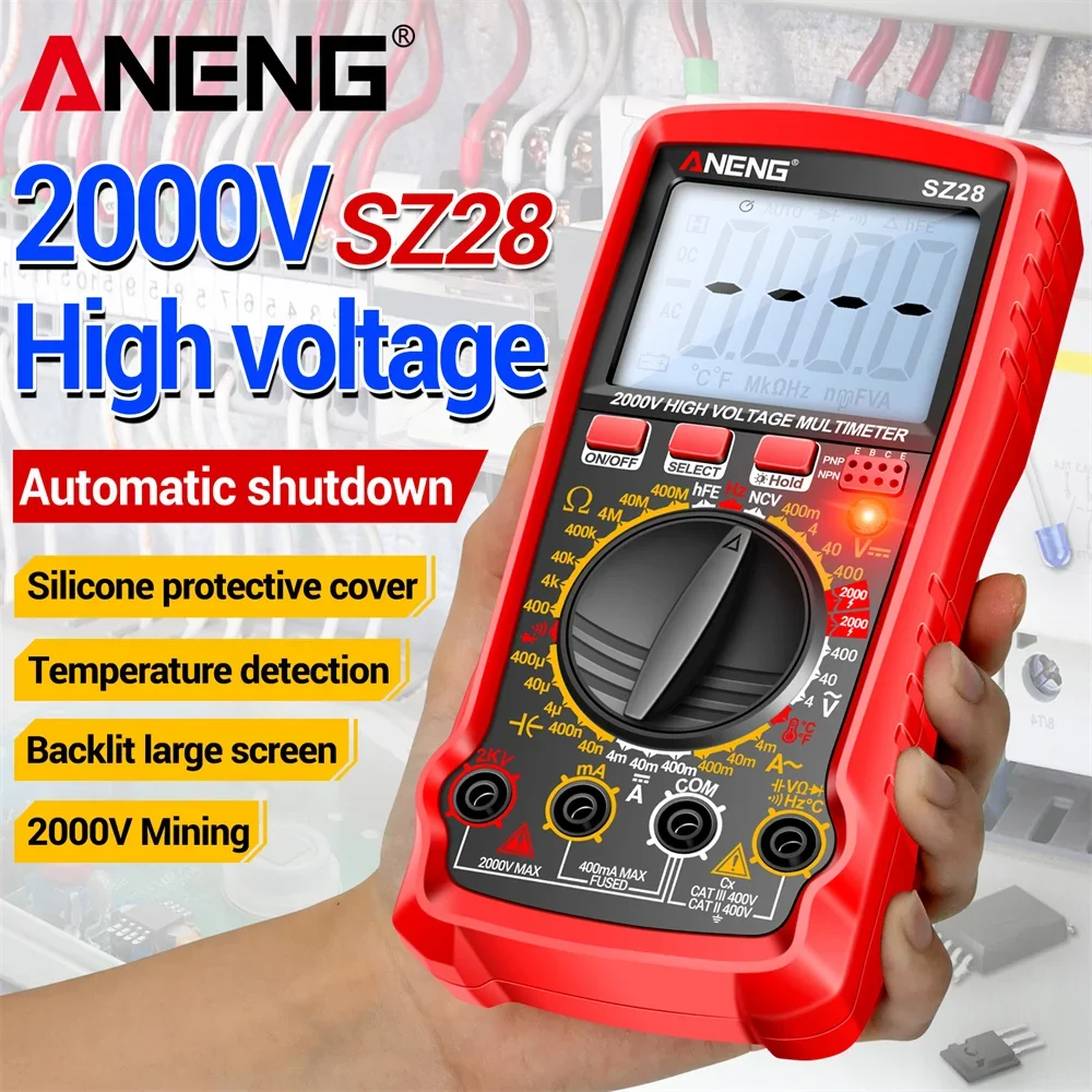 2000V High Voltage Multimeter ANENG SZ28 Voltmeter Ammeter 4000 Counts Temperature Resistance Capacitance Multimetro Tester Tool