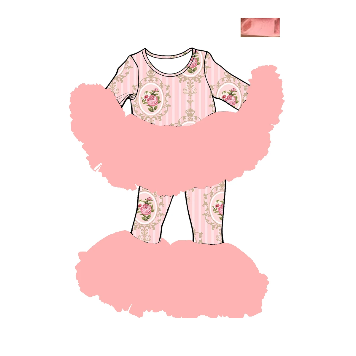 

Kids multi-layered mesh long-sleeved pants set with floral bow print custom-made and wholesale