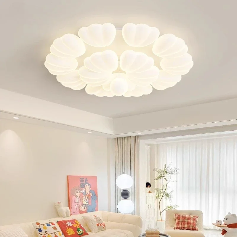 

Top living room light creamy style simple modern hall creative shell smart bedroom ceiling light