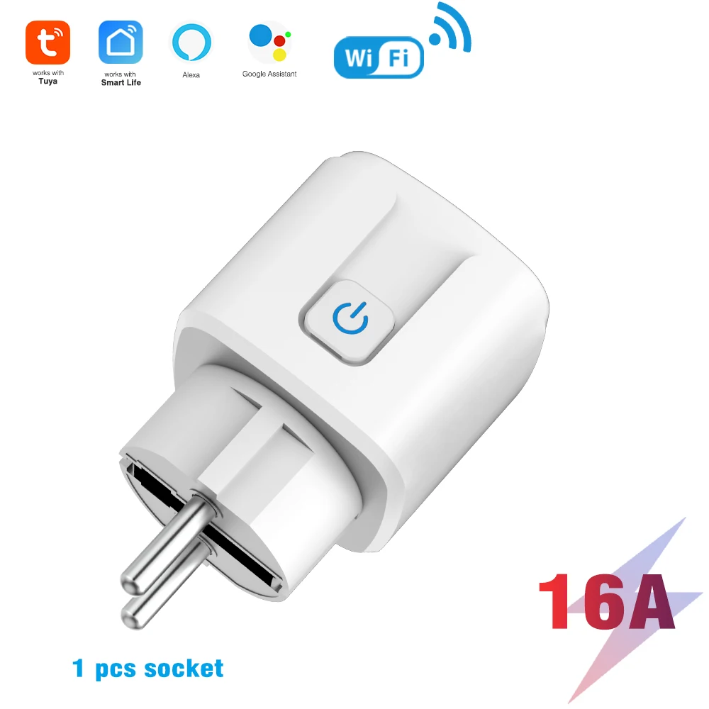 

Умная Wi-Fi розетка Tuya (EU Plug 16A) с мониторингом энергопотребления, дистанционным управлением, таймером и голосовым управлением, совместима с Alexa и Google Home