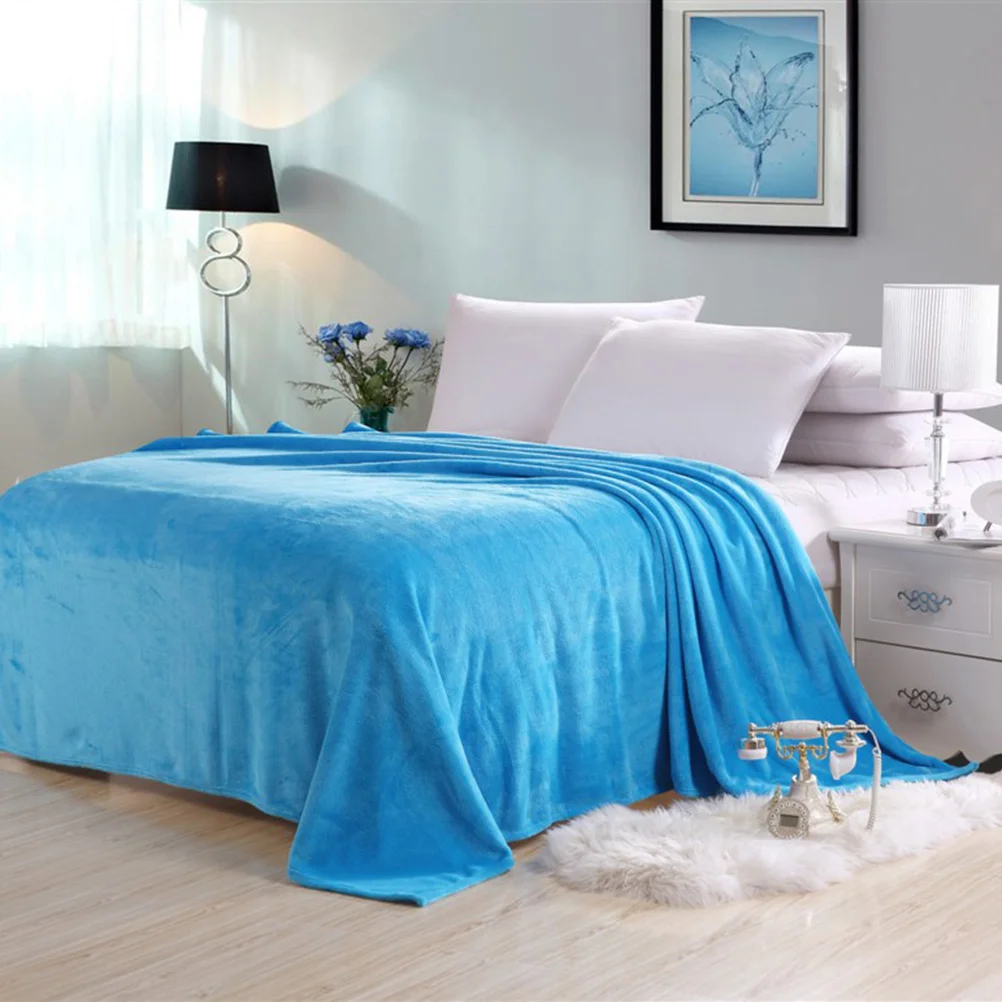 

120x200cm Ultra Soft Flannel Blanket Exquisite Stitching Versatile Warm Cover for Home Travel Sky Blue Flannel Blanket