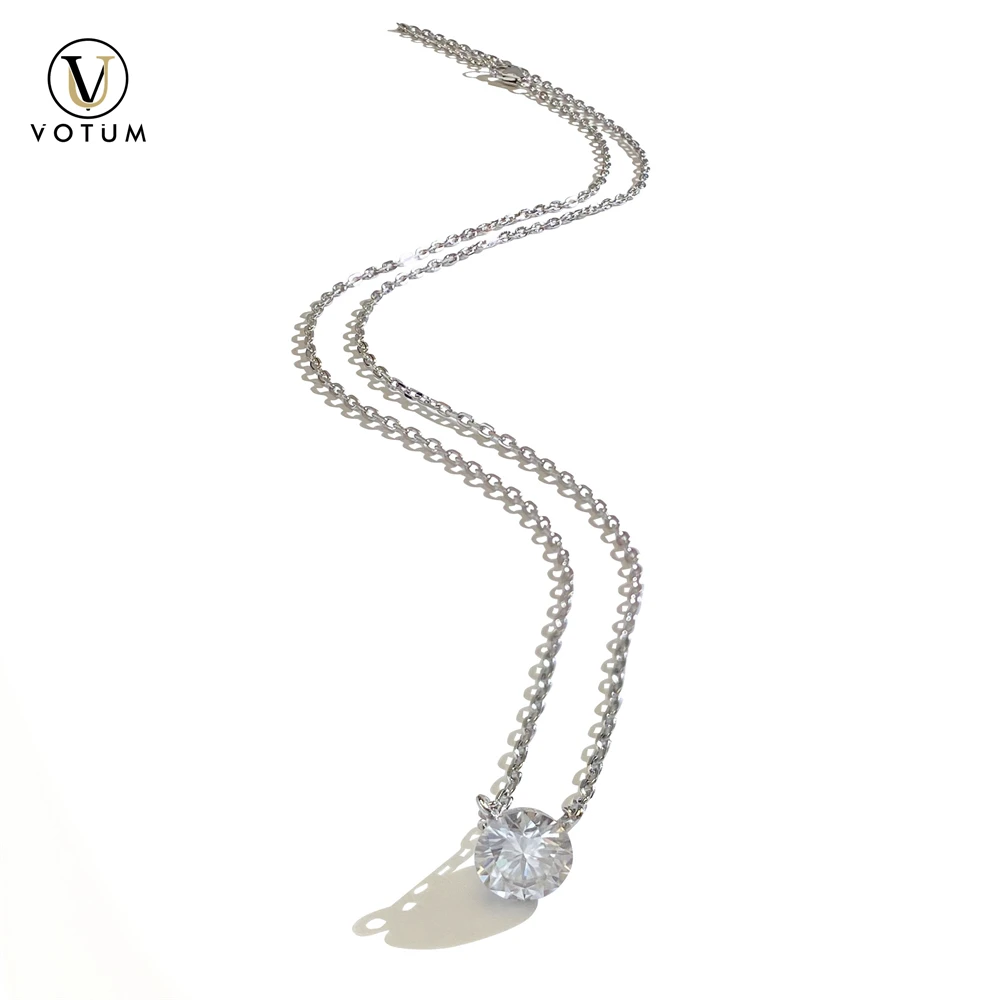 

Votum D VVS Round Moissanite Pendant 925 Silver K Gold Plated Chain Necklace for Women Minimalist Italian Hand Brushed Jewelry