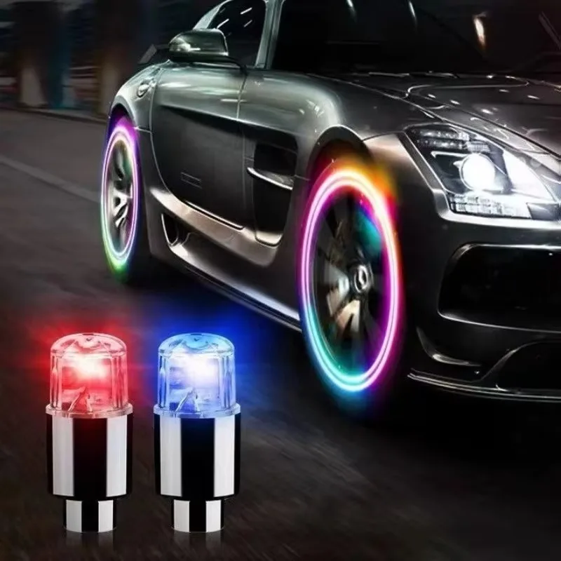 For Colorful LED Wheel Valve Lights Motorcycles Bicycles Car Wheel Tire Valve Caps Universal Dustproof Bicycle Valve Cover