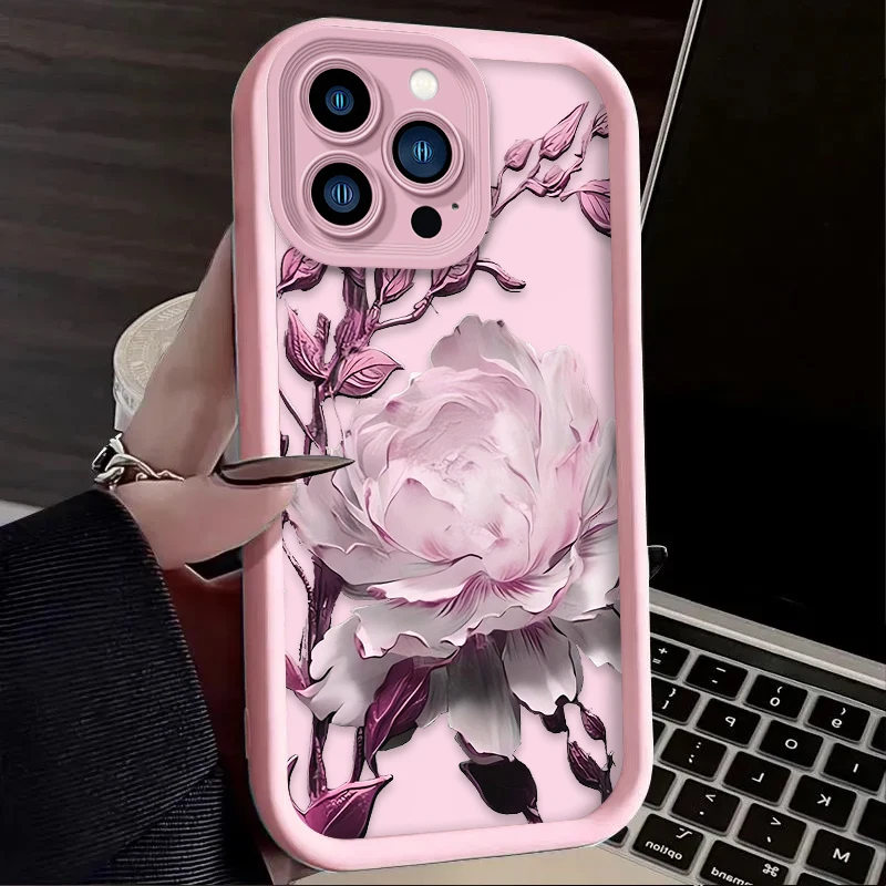 White Pink Flower Soft Phone Case For iPhone 17 Air 16 16E 15 14 13 12 11 Pro Max X XS X S Max XR SE 2020 SE4 7 8 Silicone Cover view 4