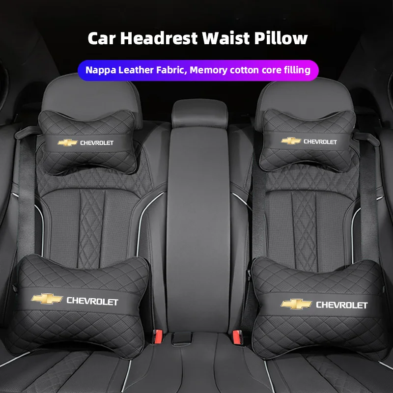 

Nappa Leather Car Headrest Neck Pillow Waist Cushioning For Chevrolet Spark Captiva Cruze Malibu Equinox Trax Camaro Blazer