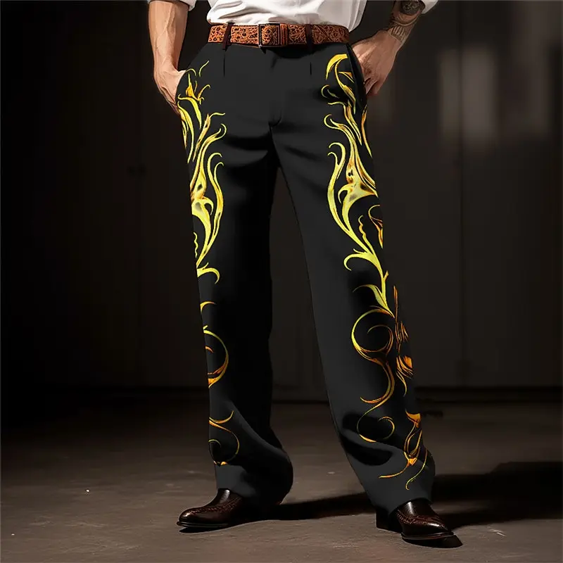 Street hip-hop personalized printed fashionable men\'s retro Harajuku casual loose straight tube
