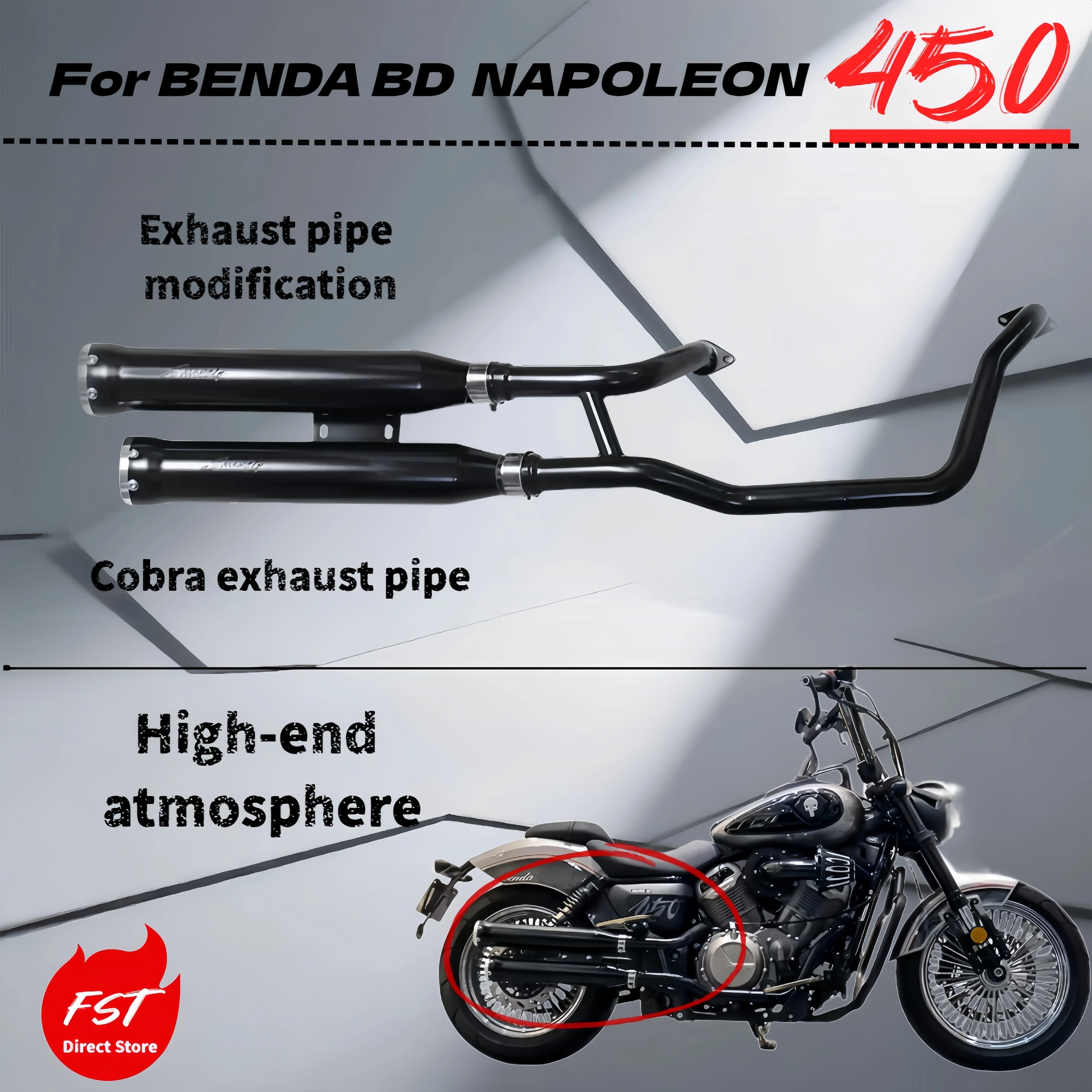 

For Benda BD Napoleon 450 Cobra shape exhaust pipe modification with strong sound and silencer BD Napoleon 450