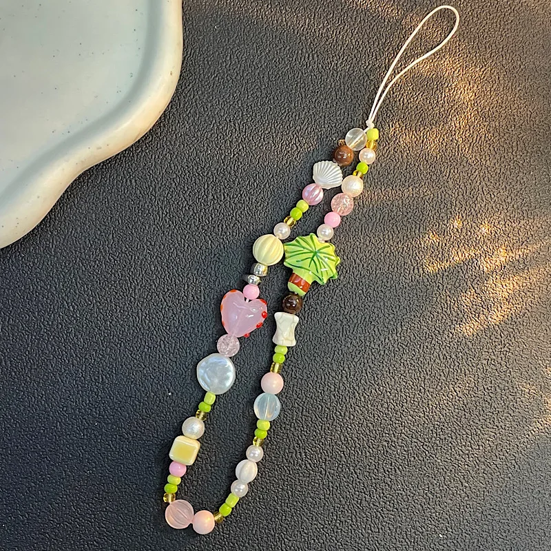 Cute Summer Coconut Tree Phone Chain Color Bead Phone Pendant Pink CCD Pendant Phone Chain Camera Pendant For iPhone 17 16