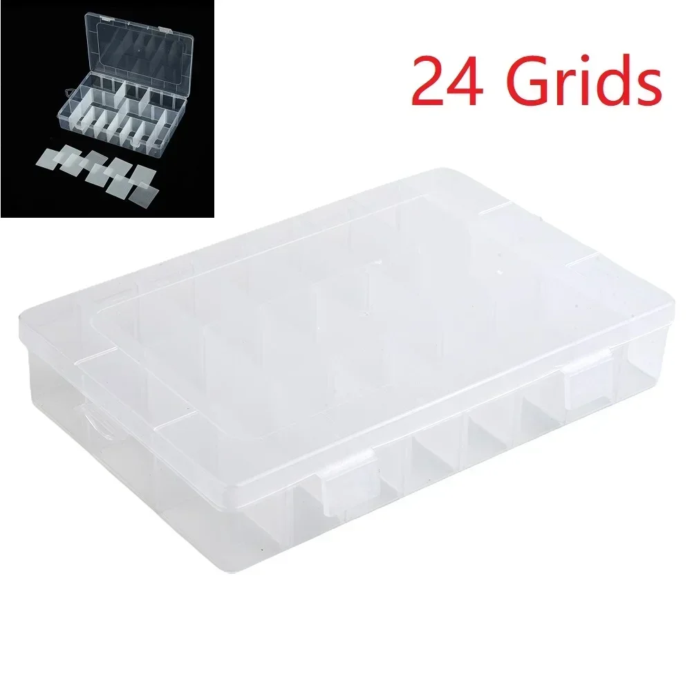 24 Griglie Scomparto Scatola di Immagazzinaggio di Plastica Trasparente Vite Supporto Custodia Organizzatore Contenitore 19x12,5x3,5 Cm Per Gioielli