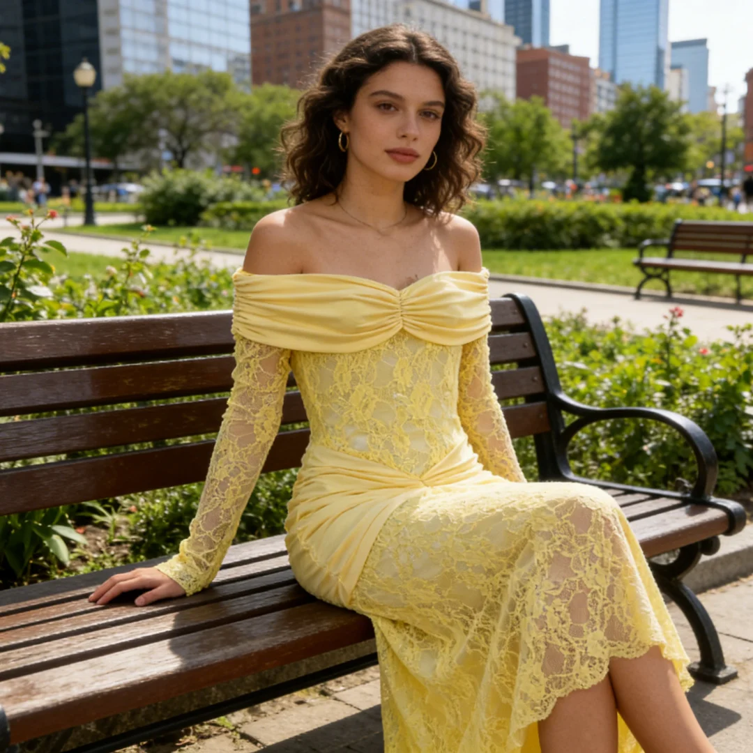 Sommerliches, elegantes Neckholder-Kleid mit Spitze, langer Rock, modisch und sexy, rückenfreies, figurbetontes Kleid für Damen
