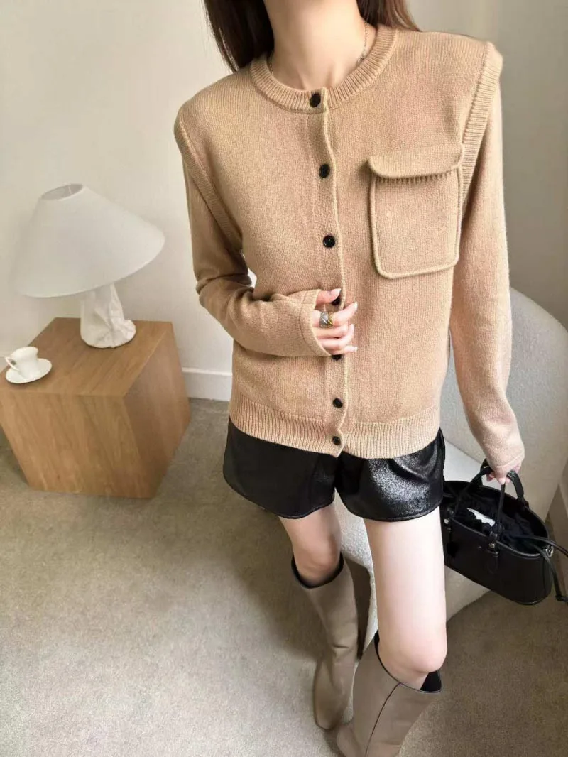 2024 Autumn/Winter New Women's Sweater Fashion Simple Skin friendly Comfortable Cashmere Wool Round Neck Knitted Cardigan