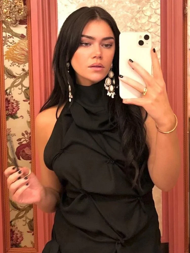Neck-mounted Halter Top Women Aesthetic Clothes Bandage Backless Crop Top Sleeveless Y2k Accessories Knot Corset Ropa De Mujer