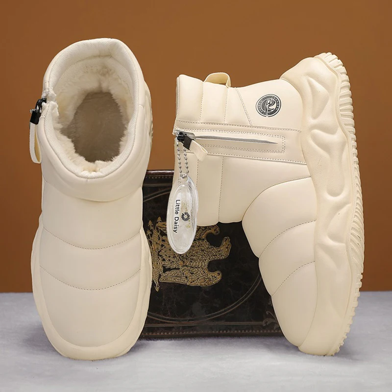 

Thickened Fleece Lined Snow Boots Men's Winter Warm Waterproof Outdoor High Top Bread Shoe Anti-slip Rubber Sole Booties