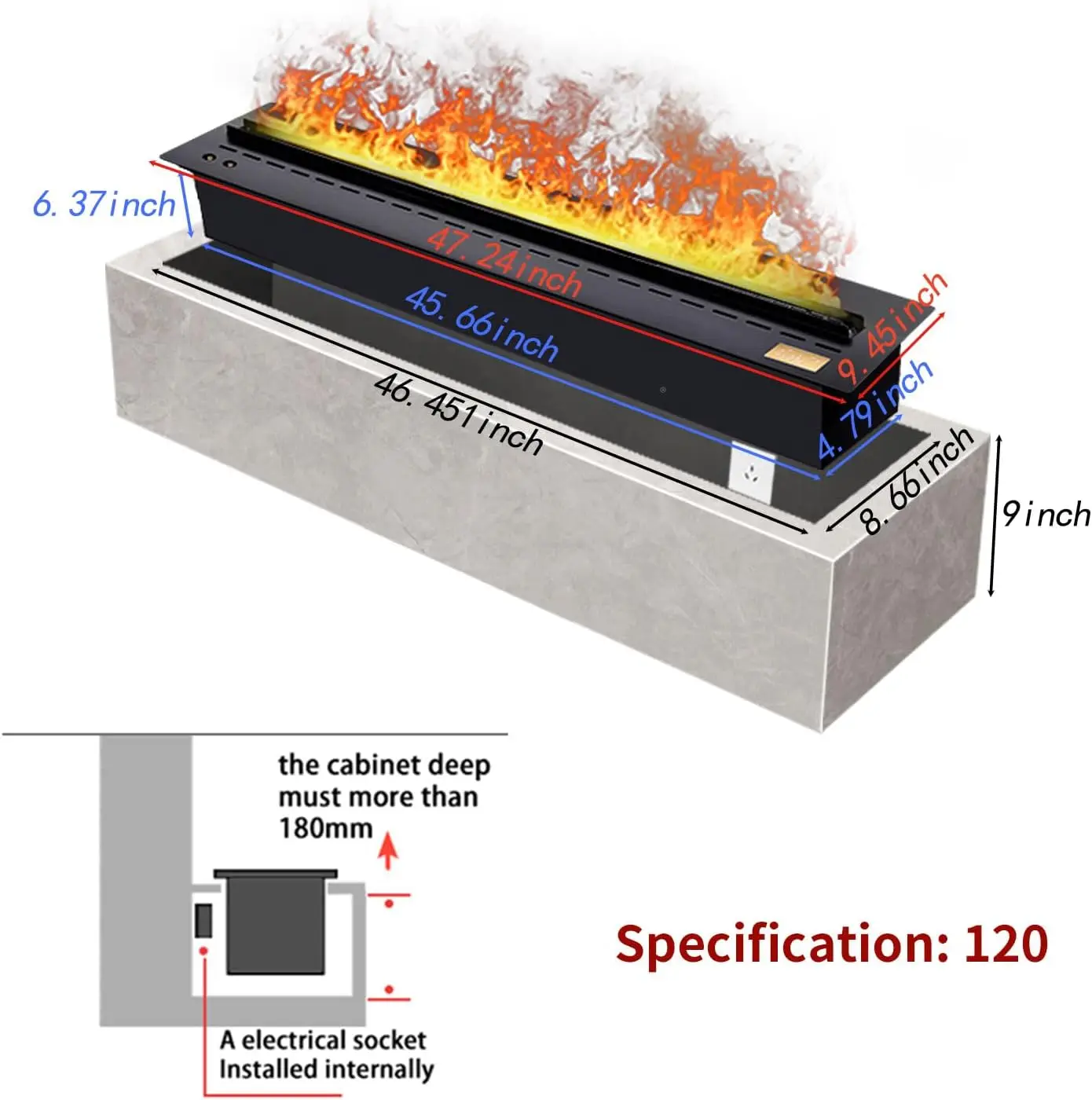 Connection App Vapor Fireplace 3D Atomizing Recessed Electric Fireplace Timer Touch Simulation Colors Flame Multiple Fireplace