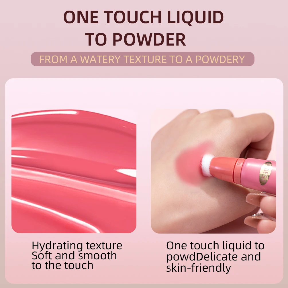 QIBEST aplicador de contorno líquido con cojín para mejillas, tinte Natural brillante, acabado hidratante, rubor líquido cremoso