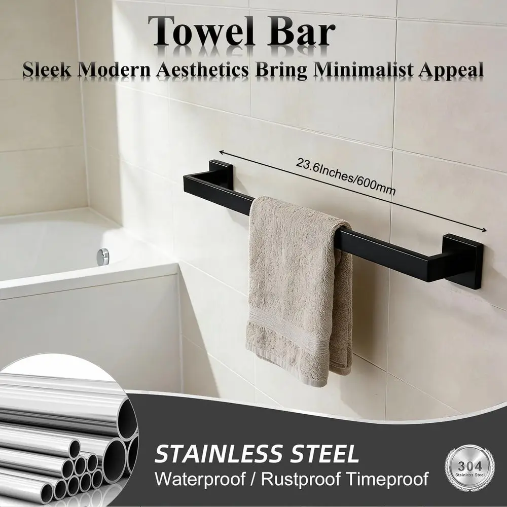 10-Piece Matte Black Bathroom Accessory Set with Towel Bars, Holders, and Hooks