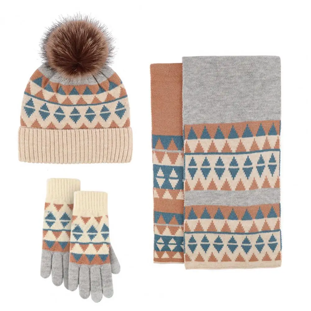 Women Winter Hat Scarf Gloves Set Stylish Winter Knit Hat Gloves Scarf Set for Women Cold-proof Comfortable for Her for Women