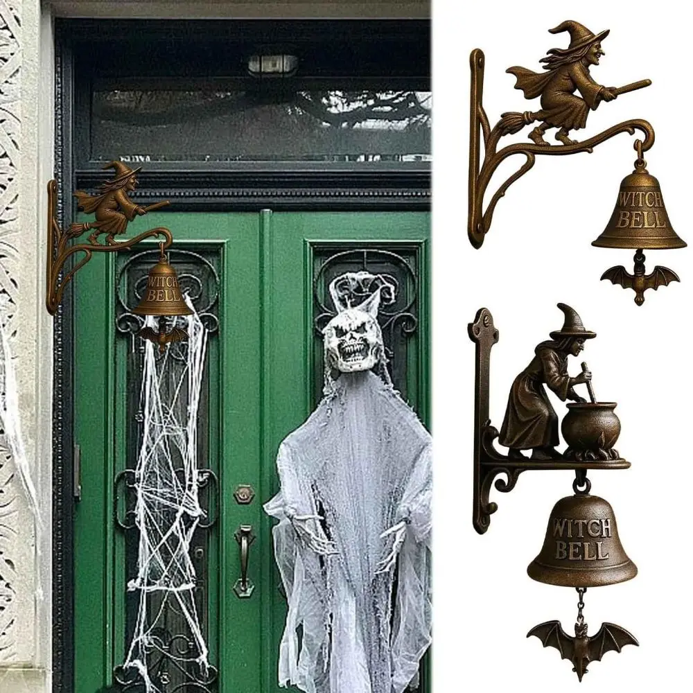

Wall Mount Witch Doorbell Witch on Broom Design Decorative Accessory Cast Iron Door Hanger Bell Outdoor Decorative Bell