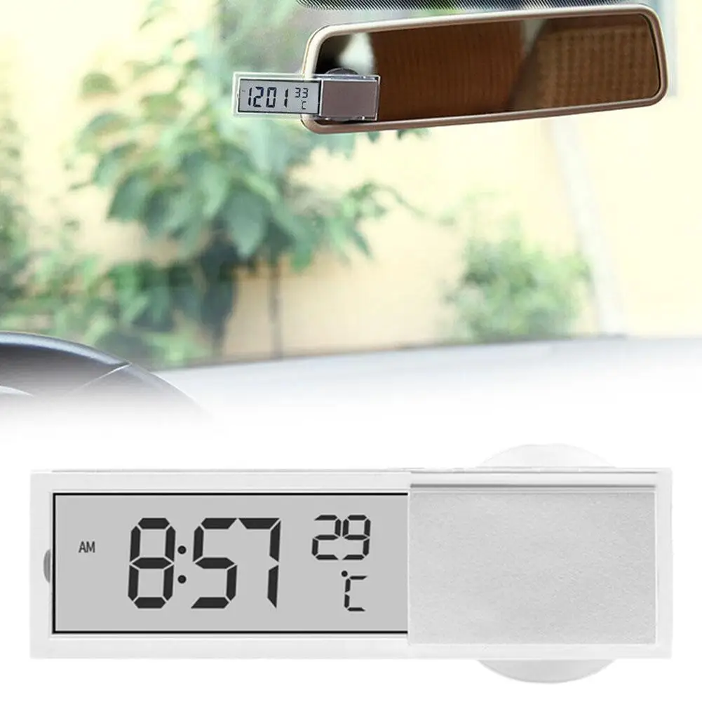 2 In 1 Automobile Car Clock LCD Display Sucker Type Portable Interior Car Thermometer Clock Accessories Ornamen L1F8