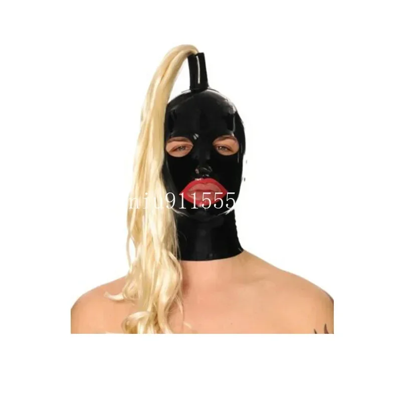 

Sexy Latex Mask with Hairpiece Rubber Hood In Back Zipper Sexy Lingerie Headgear Halloween Cosplay Costumes