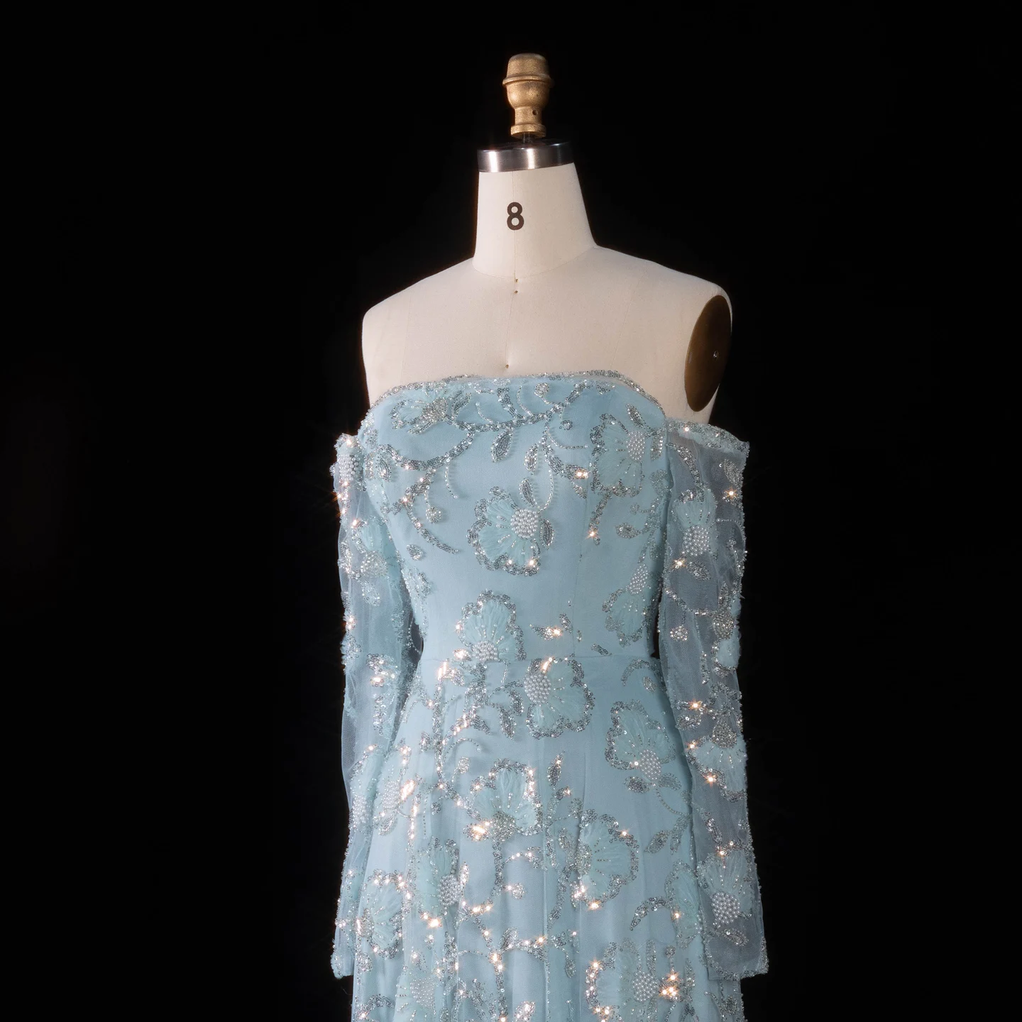 Sharon Said Rosa Elegantes Schulterfreies Abendkleid mit Langen Ärmeln für Damen, Hochzeit, Perlenbesetztes Formelles Ballkleid, SS638 Maßanfertigung – Detail 14