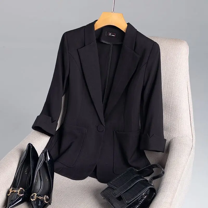 

Spring 2025 Women's ort Thin Seven-Sve Midi-Sve ort Coat Jaet Casual Sle Chinese Production One-Button Closure