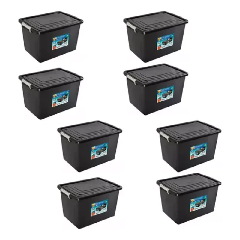 

8 Organizing Boxes C/ Lid And Latch 56 Litres Black Boxes, Boxes and Baskets Decorative Boxes