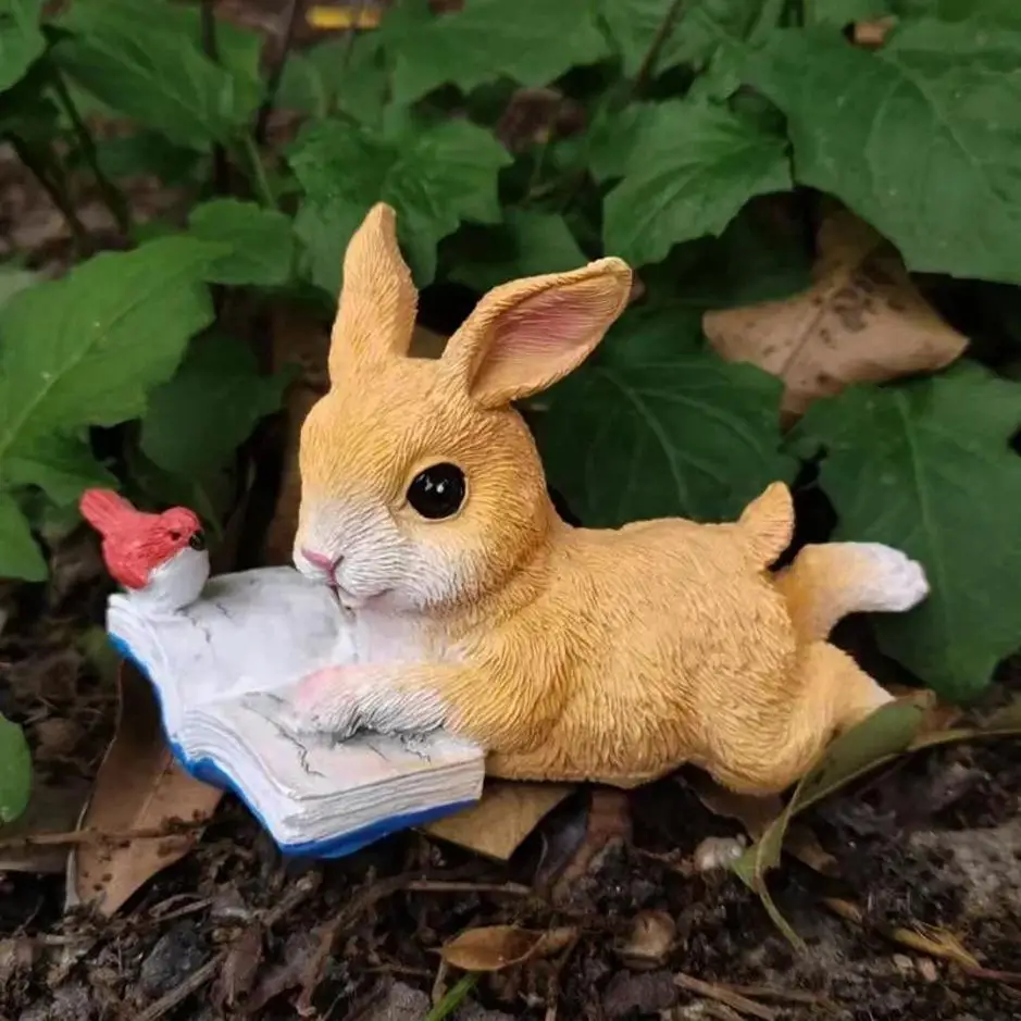1 Pcs Rabbit Reading Animal Decoration Window Sill Bonsai Landscaping Resin Decoration Garden Courtyard Decoration