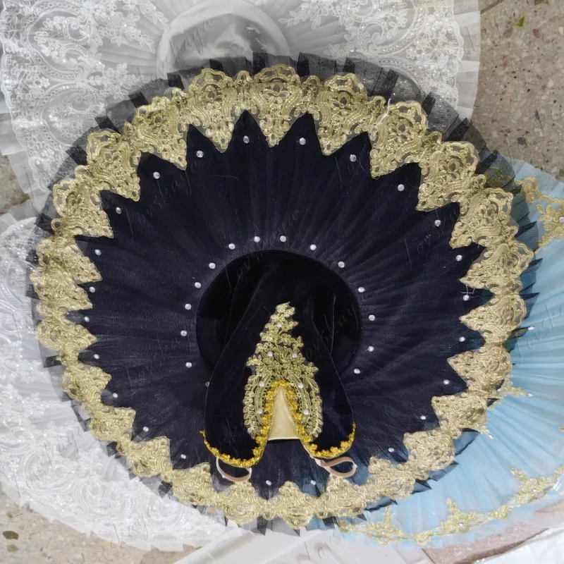 Schwarzes Ballettkostüm, Prinzessinnenkleid, Tutu, niedlicher, bestickter, fluoreszierender Hosenträger mit heißen Diamanten