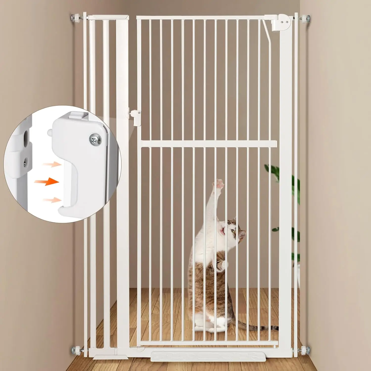 59” Extra Tall Pet Gate, Durable Metal Cat Gate With Double Safety Lock & Walk Thru Door - Self Closing/Stay Open/Open Both