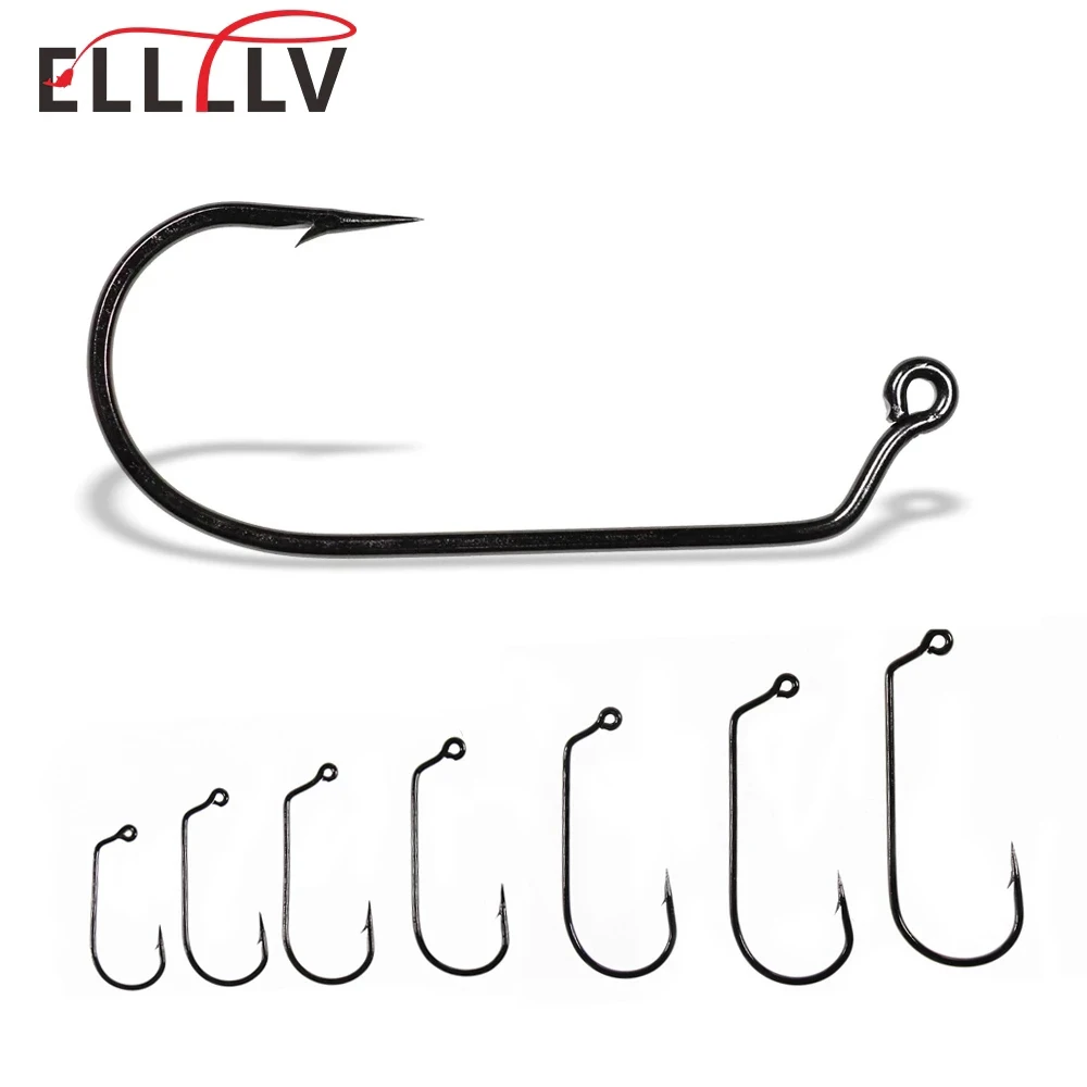 Elllv 20PCS 1# - 6/0#  60 Degree Jig Hook High Carbon Steel Saltwater Freshwater Soft Worm Hooks