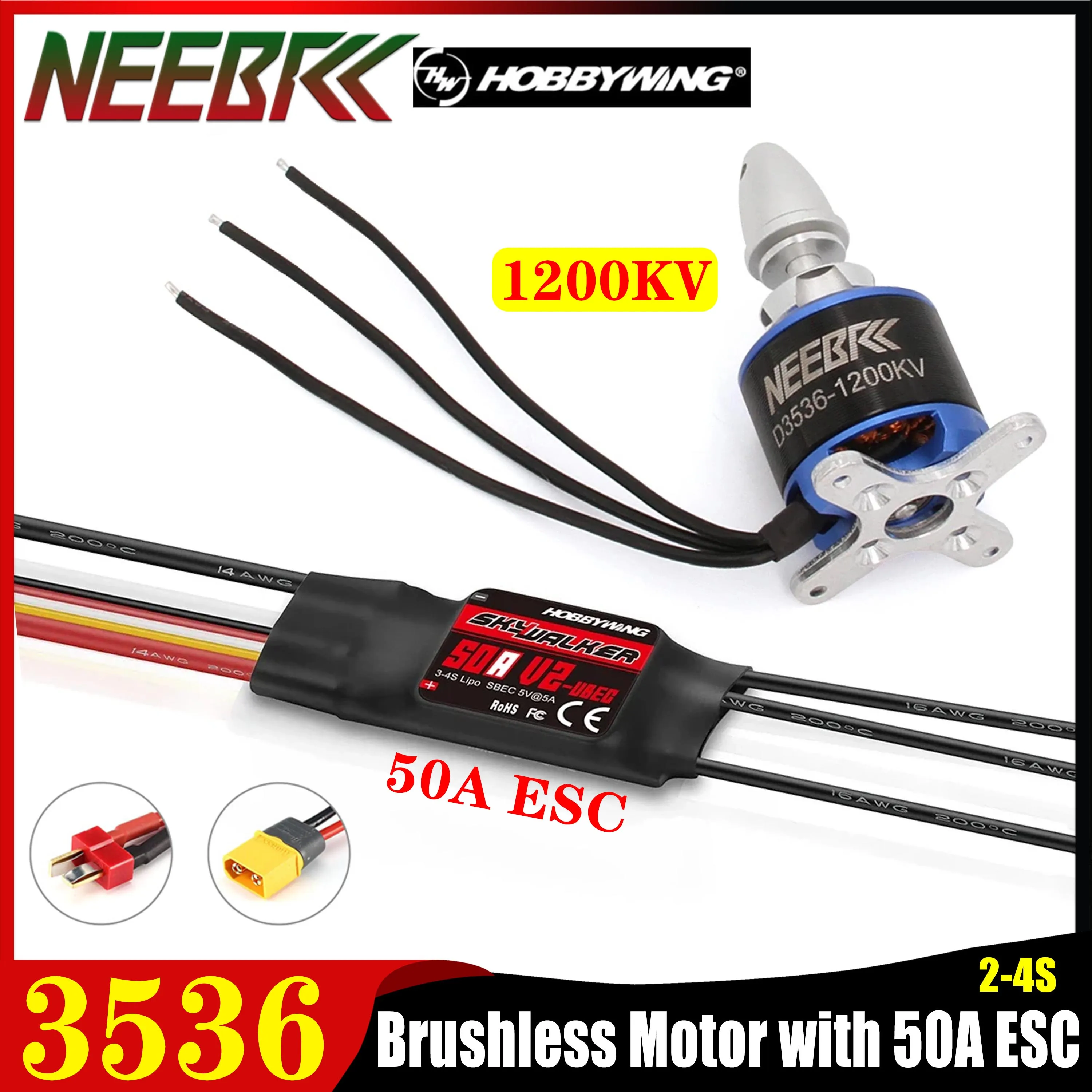 

NEEBRC 3536 1200KV Brushless Motor 2-4S 50A V2 ESC UBEC Electronic Speed Controller for RC Fixed Wing Airplane Glider Skysurfer