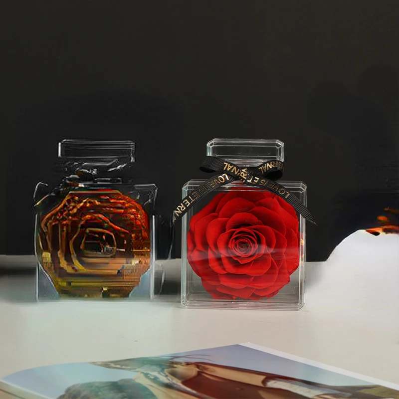 Factory directly supply   Mother Day  eternal  flower rose preserved in acrylic perfume bottle