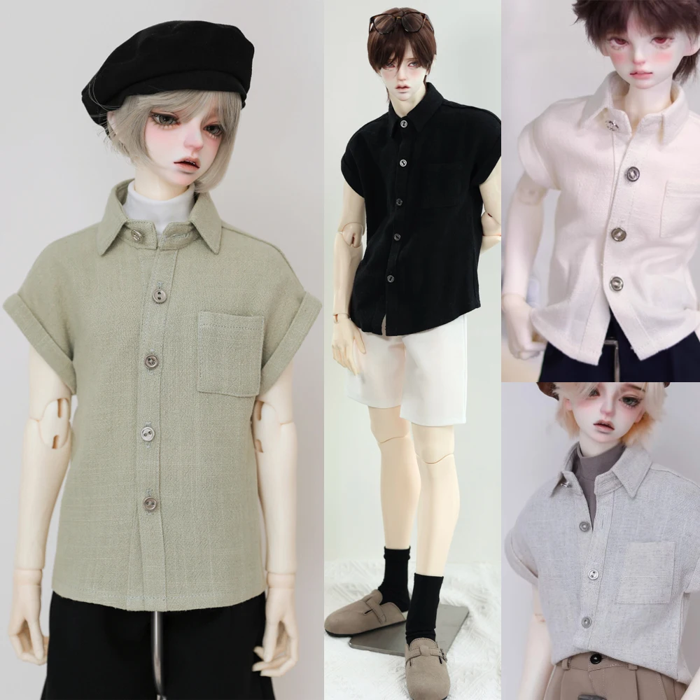 D01-P596 Doll handmade 1/4 1/3 uncle MSD SSDF SD ID75 BJD doll clothes black white short sleeve linen shirt 1pcs