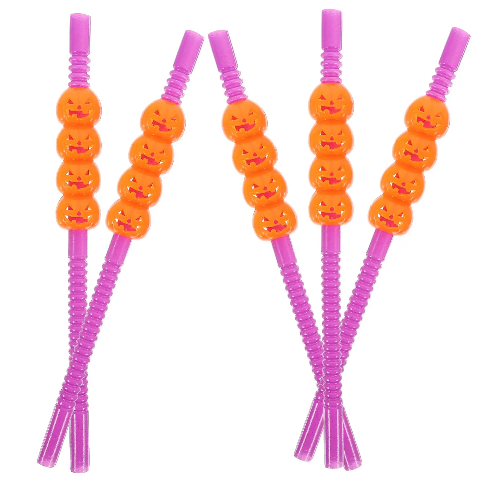 

5 Pcs Pumpkin Shaped Straws 22CM Purple Plastic Drinking Straws for Halloween Bar Restaurant Party Supplies Reusable