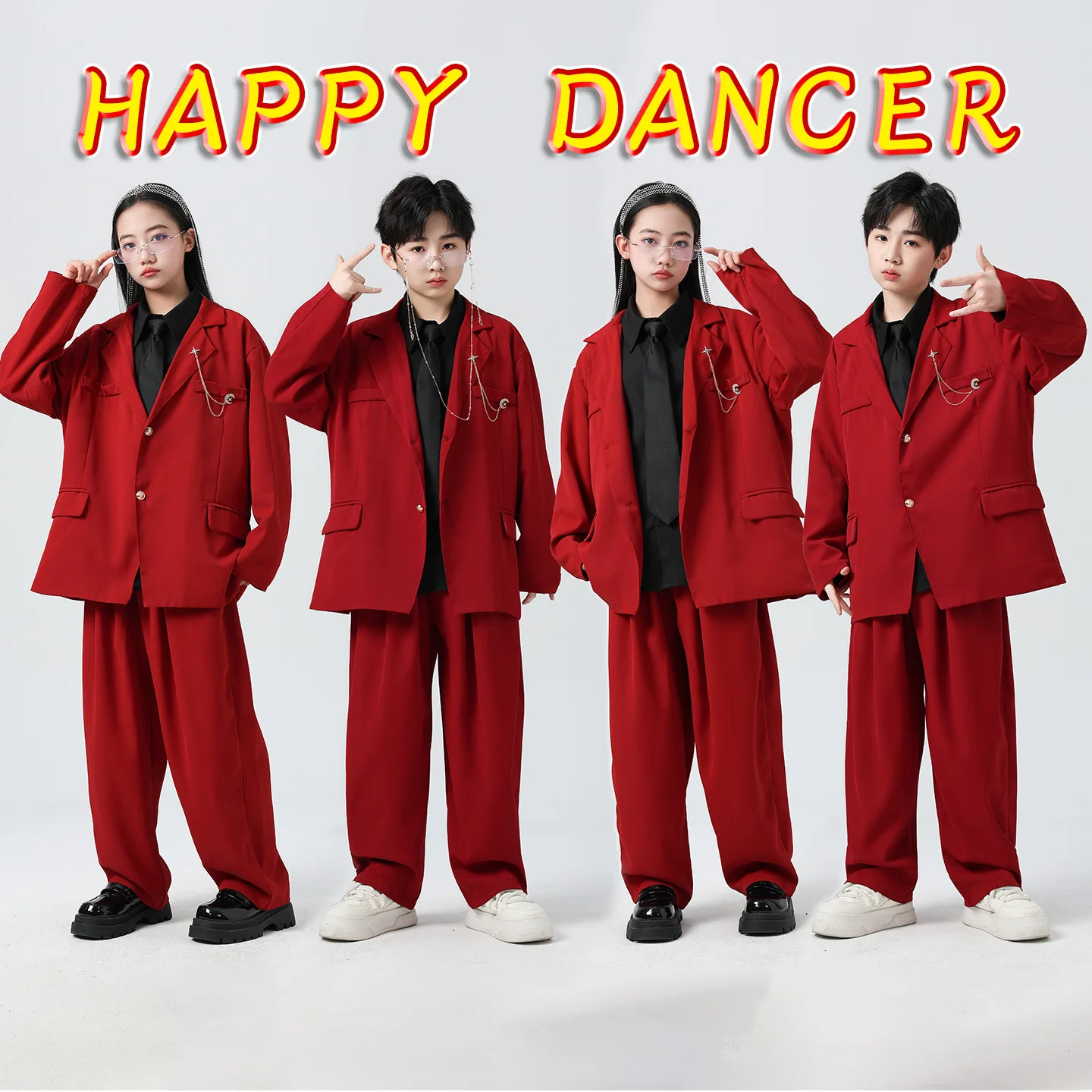 Teen Boys Girls Oversized Suit Blazer Wide Leg Pants with Tie Hip Hop Dance Stage Performance Birthday Party Casual Kids Outfit