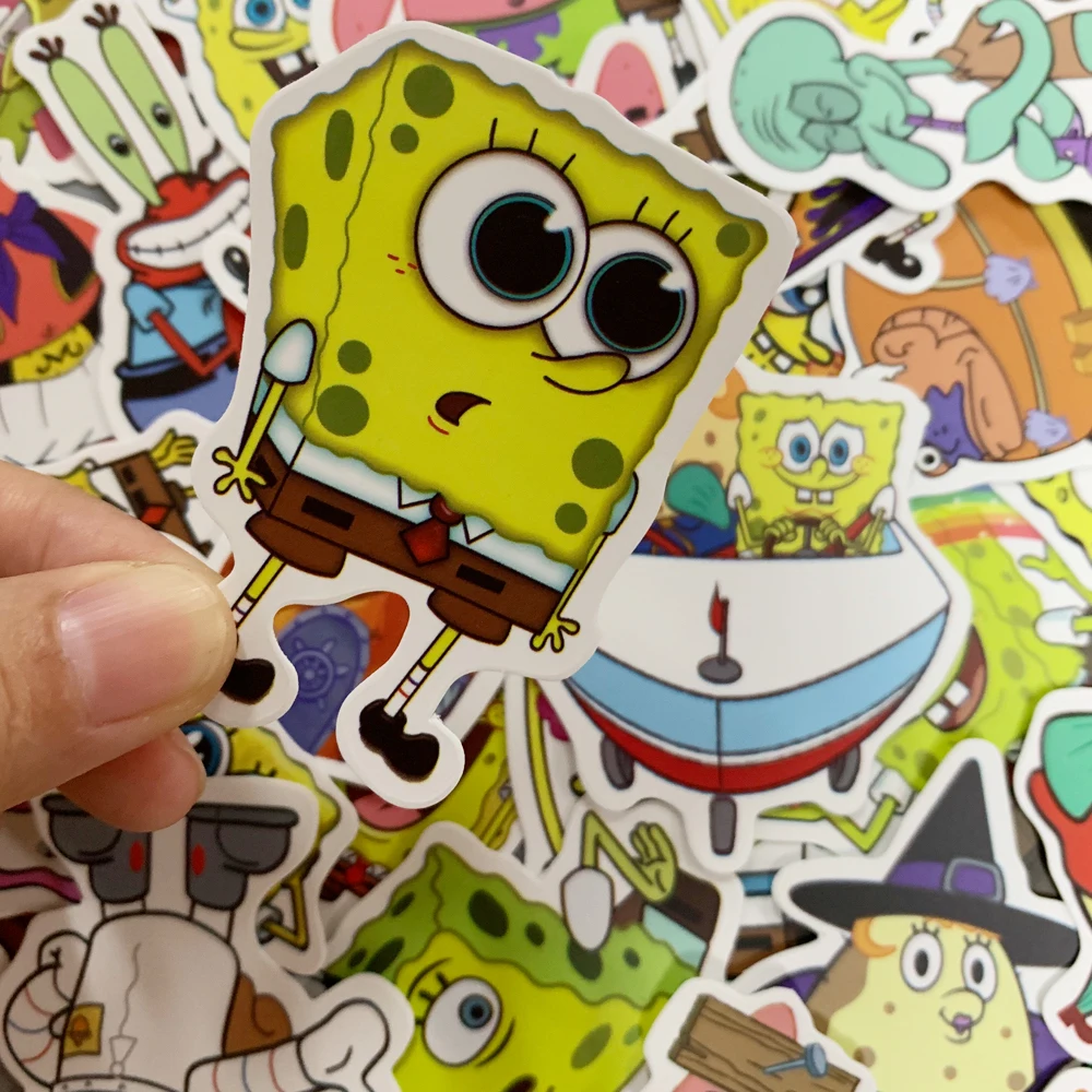 50pcs Anime SpongeBob Stickers Cartoon Kawaii Laptop Phone Guitar Skateboard Decoration Graffiti Sticker Kids Book Gift Toy