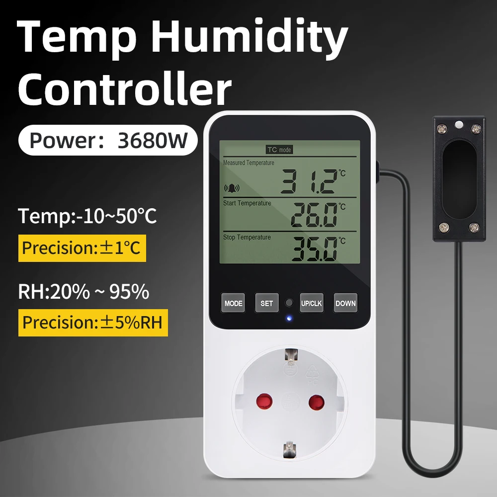 EU/US/FR/UK Digital Humidity Temperature Controller for Household Thermostat Regulator Humidifying Dehumidifying With NTC Sensor