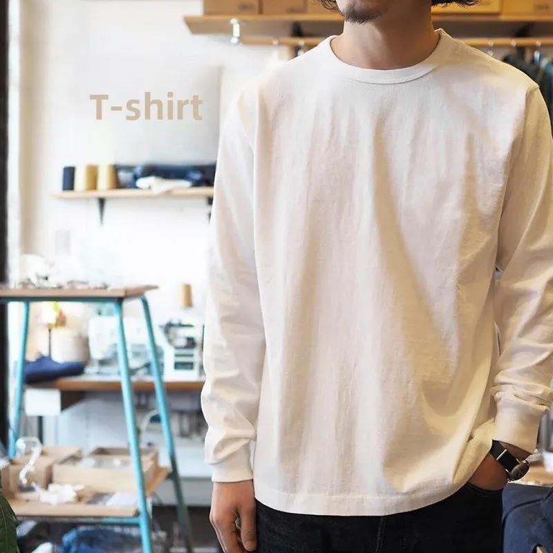 

Мужская футболка Maden Pure Color Long Sleeve из плотного хлопка, базовый слой, осенне-зимняя, с круглым вырезом