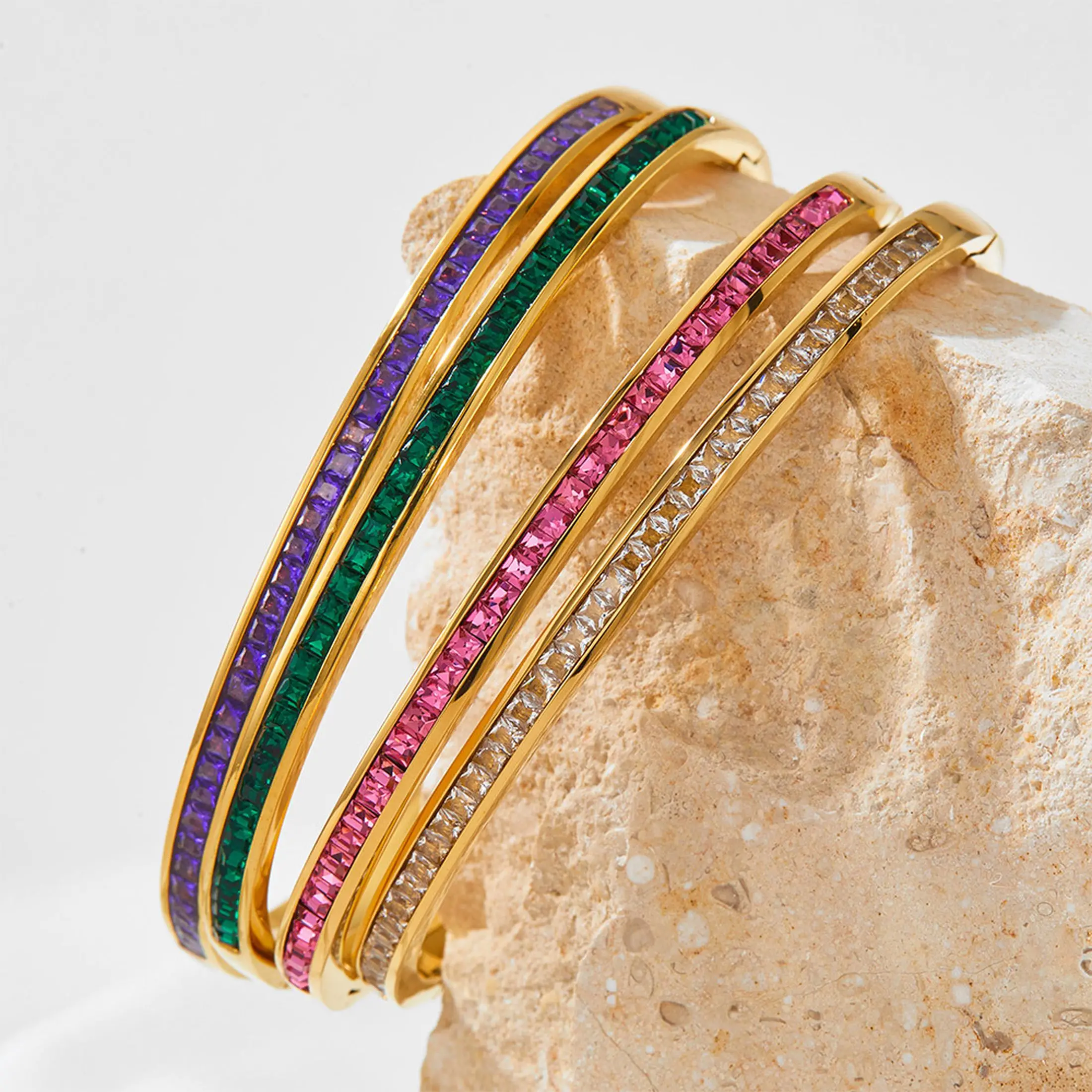 Fashion light luxury multicolor zircon, atmospheric women\'s bracelet, narrow bracelet, stainless steel jewelry, anniversary gift