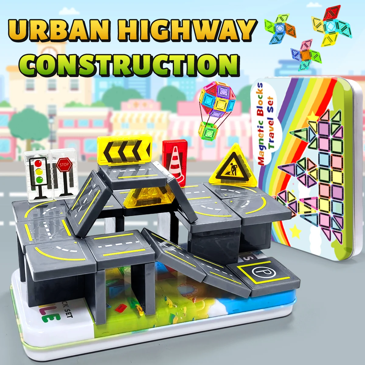مجموعة ألعاب بناء الطرق المغناطيسية للأطفال هدية مكعبات بناء مغناطيسية ألعاب تعليمية مونتيسوري 32/65/58 قطعة مع صندوق حديد