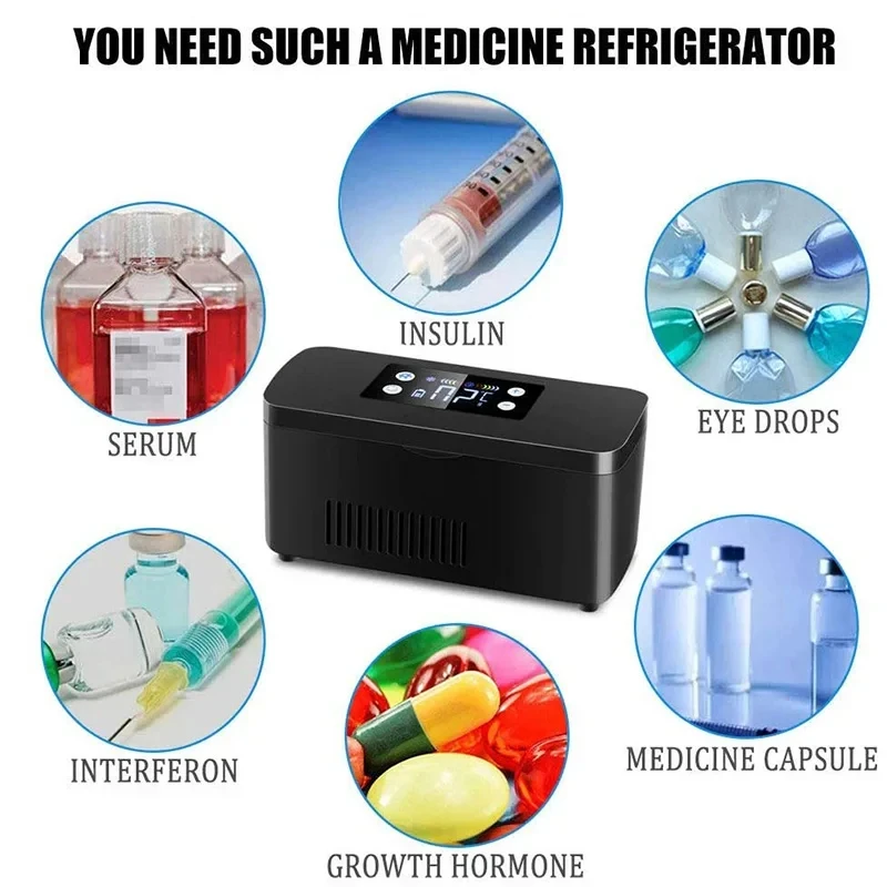 Portable Insulin Cooler Hormone Drugs Fridge Medicine Box for Home Interferon Growth Pill Organizer Built-Battery Travel Car