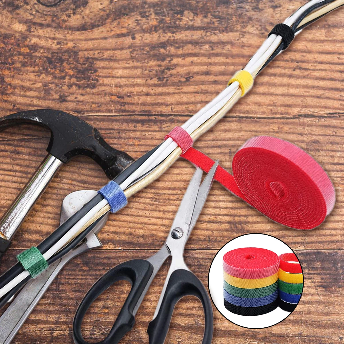 

6 Rolls Hook and Loop Cable Ties Reusable Fastening Straps Wire Organizer for Home Office Fastening Cable Ties