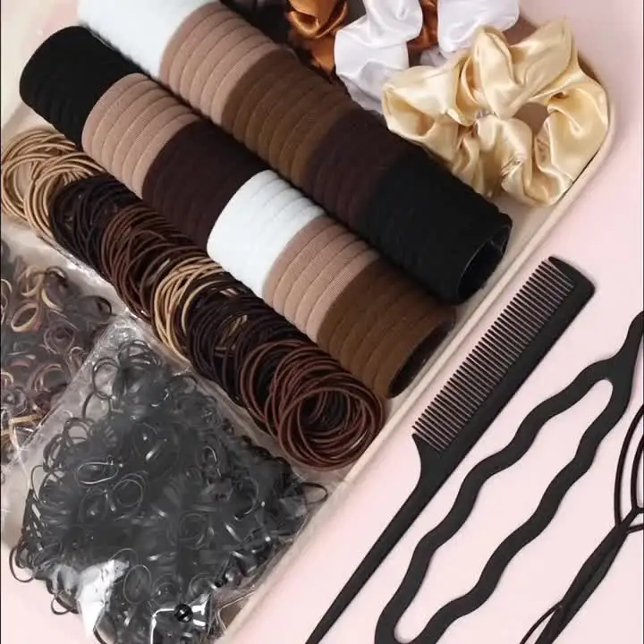 1109pcs Women Dark Hair Accessories Set Elastic Seamless Ponytail Scrunchies Small Rubber Bands Fashion Hair Ties Headbands