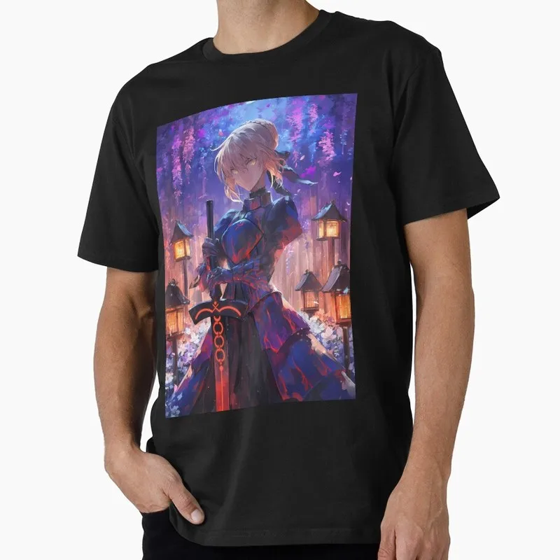 Saber Alter Fate Stay Night Anime Graphic T-Shirt Japanese Manga Vintage Print Unisex Short Sleeve Casual Streetwear Tee